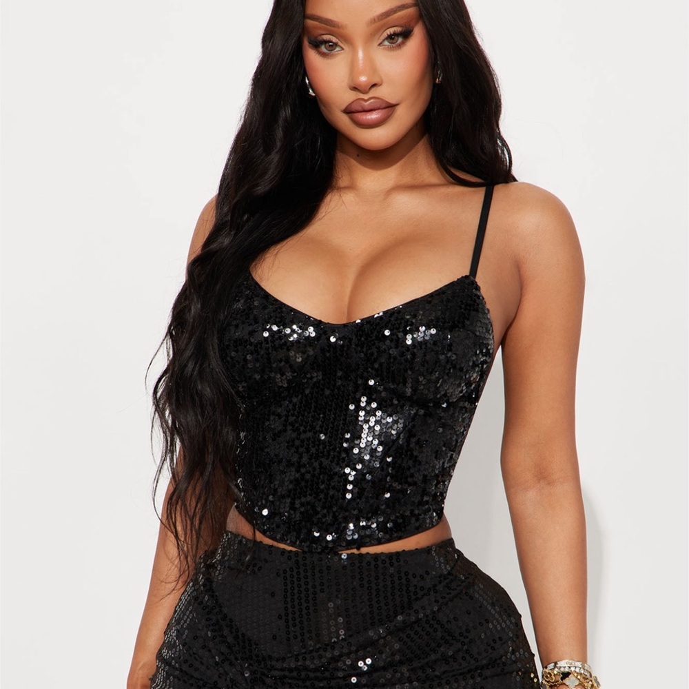 Fashion Nova Black Sequin Crop Top
